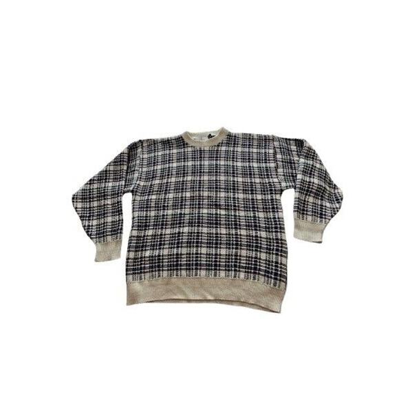 Vintage Bill Blass Sweater Knit Pullover Crewneck Plaid Made USA Mens XL - Picture 2 of 10